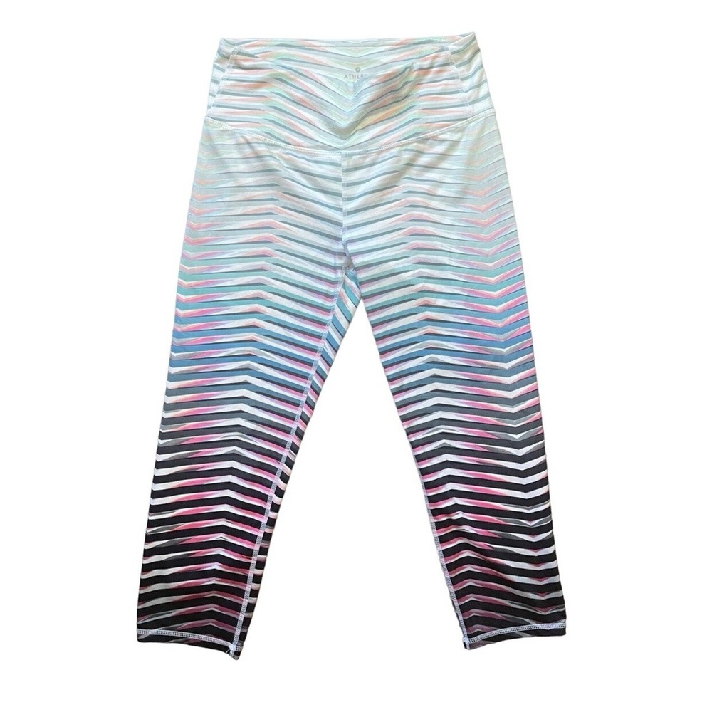 ATHLETA high‎ rise Prism Chaturanga striped crop leggings capri size S